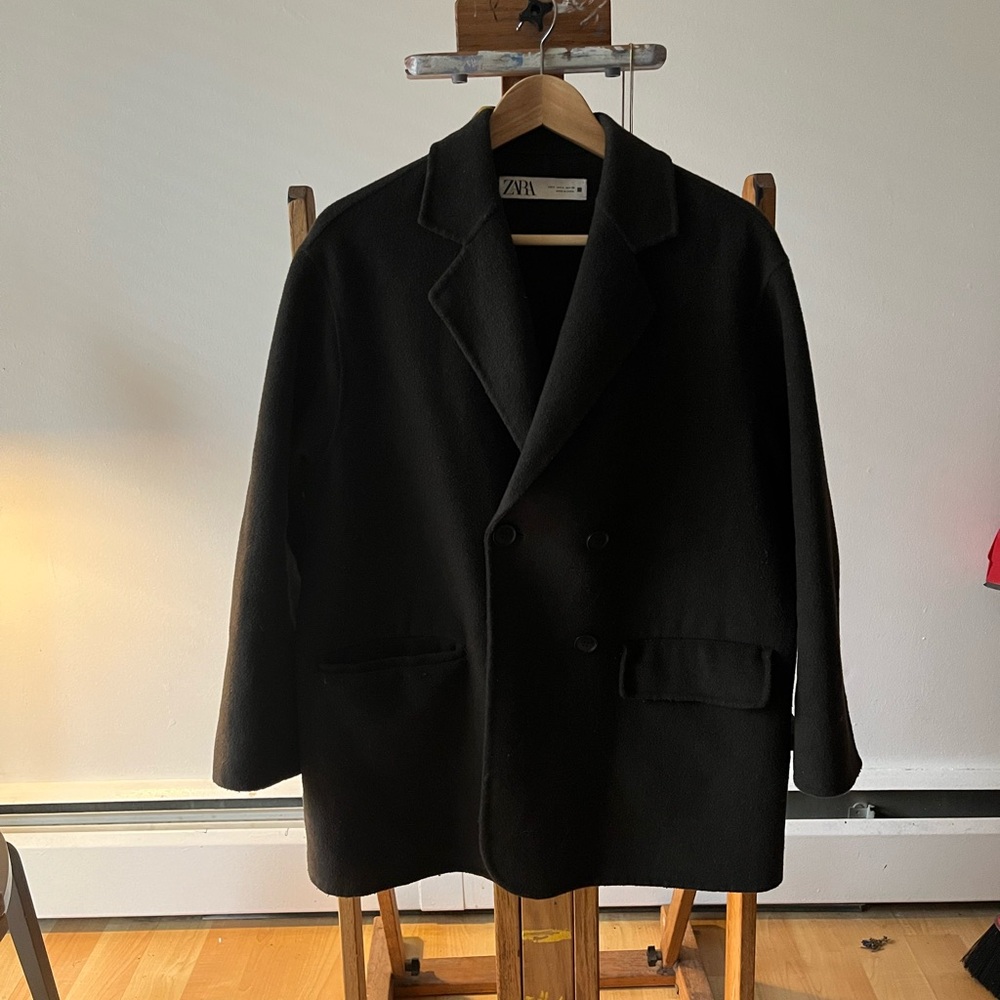 Zara Dark Green Pea Coat Classic Wool Blend